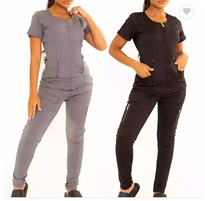 Med Attires Hidden Zipper Short Sleeve Jogger Sets