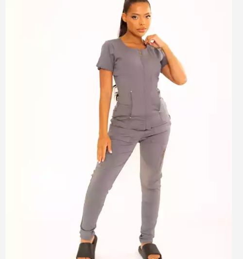 Med Attires Hidden Zipper Short Sleeve Jogger Sets