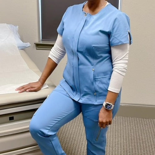 Med Attires Hidden Zipper Short Sleeve Jogger Sets